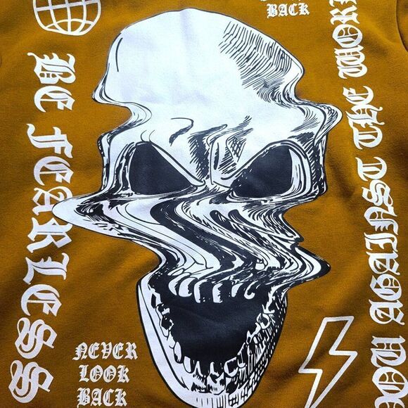 Fearless abstract skull mustard motivate mens sweatshirt - Picture 4 of 5